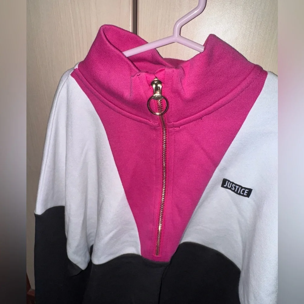Justice Girls Colorblock Half Zip Pullover Pink Black White Size 10
